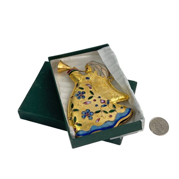 Vintage Enamel Cloisonné Angel Christmas Ornament Handcrafted Gold-Tone Floral D - Picture 8 of 9